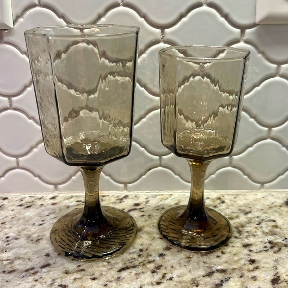 Vintage Libbey MCM Wine Glasses Goblets Tawny Brown Tan Barware set of - Picture 6 of 7